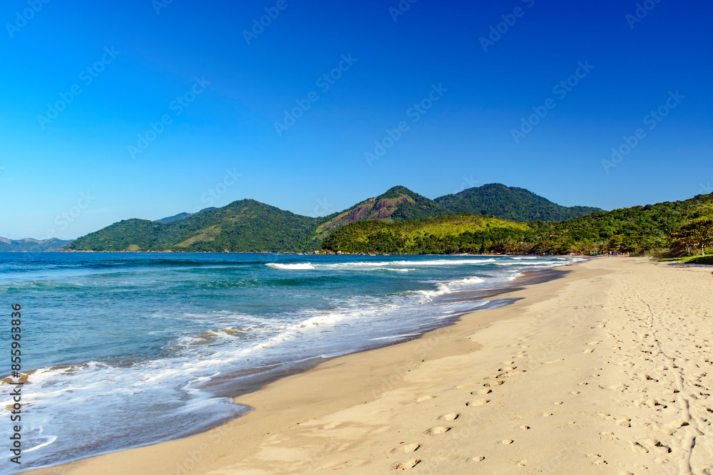 Panoramic view of the preserved Bonete beach on the island of Ilhabela Panoramic view of the preserved Bonete beach on the island of Ilhabela