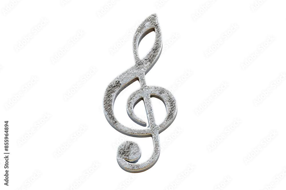 Obraz premium Vintage metallic treble clef symbol on a solid black background. Perfect for music-related designs or artistic projects.