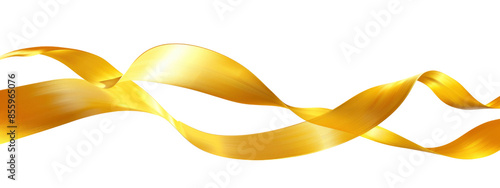 A dynamic composition featuring a golden ribbon swirling across a transparent backdrop. The ribbon's glossy texture and elegant curves create a captivating visual.