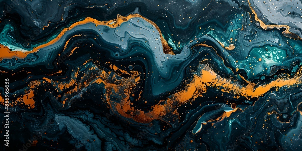 A painting of a blue and gold swirl with a lot of gold. The painting is abstract and has a lot of texture A painting of a blue and gold swirl with a lot of gold. The painting is abstract and has a lot of texture