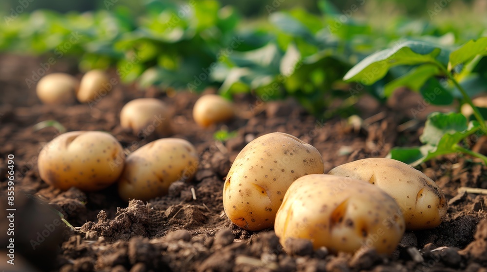 Potatoes lying in the field during the harvest Potatoes lying in the field during the harvest