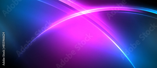 Neon glowing circle rays, light round lines in the dark, planet style neon wave lines. Energetic electric concept design for wallpaper, banner, background