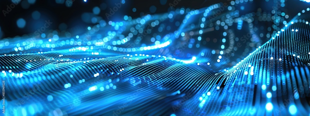 Futuristic wave of blue dots for advanced digital data processing concept Futuristic wave of blue dots for advanced digital data processing concept