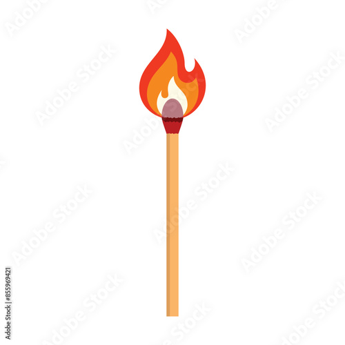 Lighted match, fire on a match, lighting a match, burning match, isolated on a white background.
