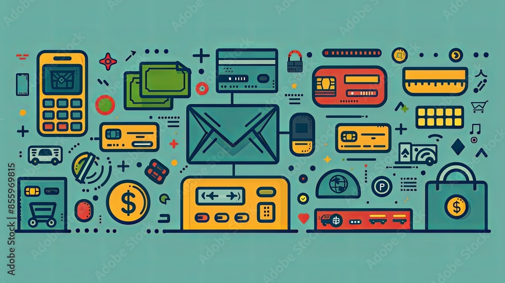 Payment Methods concept. Diverse transaction options for consumers. Digital, NFC, cash, global systems, checks, e-wallets, cryptocurrency, secure online processes. Flat vector illustration Payment Methods concept. Diverse transaction options for consumers. Digital, NFC, cash, global systems, checks, e-wallets, cryptocurrency, secure online processes. Flat vector illustration