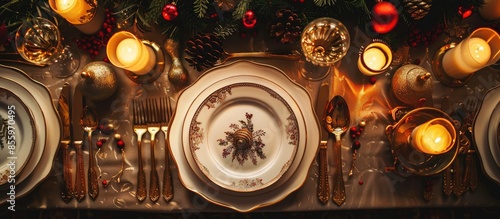 Wallpaper Mural Formal table decor setting for holiday dinner, luxury tableware concept. Copy space image. Place for adding text and design Torontodigital.ca