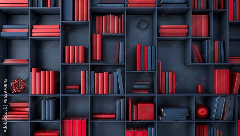 Red and Blue Books on a Dark Grey Bookshelf Red and Blue Books on a Dark Grey Bookshelf