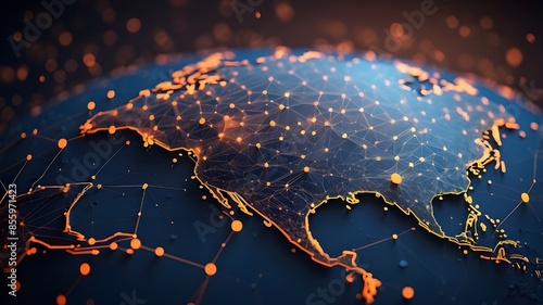 International relationships and worldwide communication. globe map with dots and connecting lines