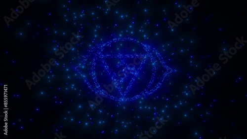 cyclic 3D rendering. Ajna chakra in esotericism. the glowing particles scatter in different directions photo