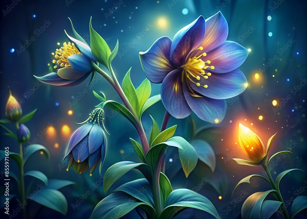 Fototapeta premium a lilac-purple flower, a beautiful bell alone in the field, in the night sky