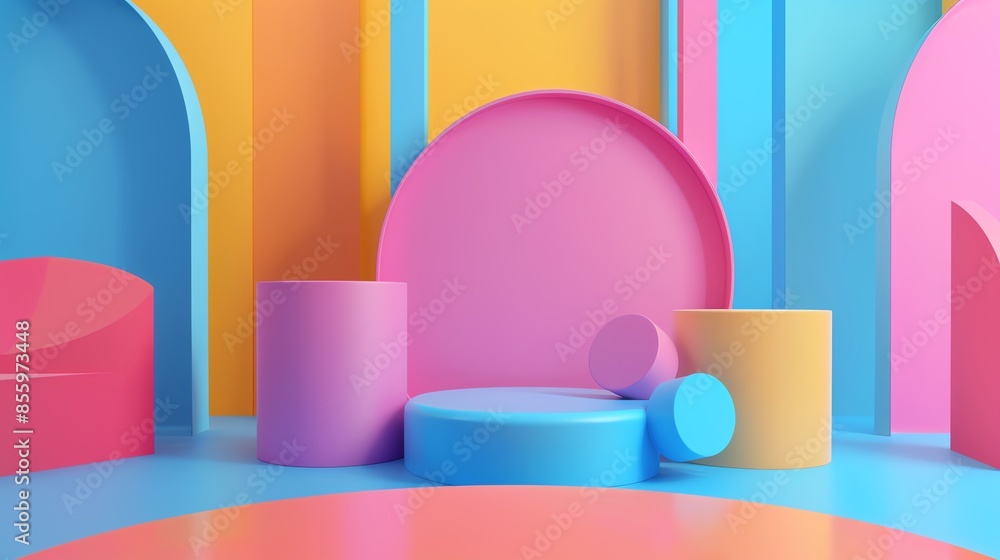 Colorful abstract geometric shapes in modern art style, showcasing vibrant blue, pink, and yellow hues in a 3D rendered composition. Colorful abstract geometric shapes in modern art style, showcasing vibrant blue, pink, and yellow hues in a 3D rendered composition.
