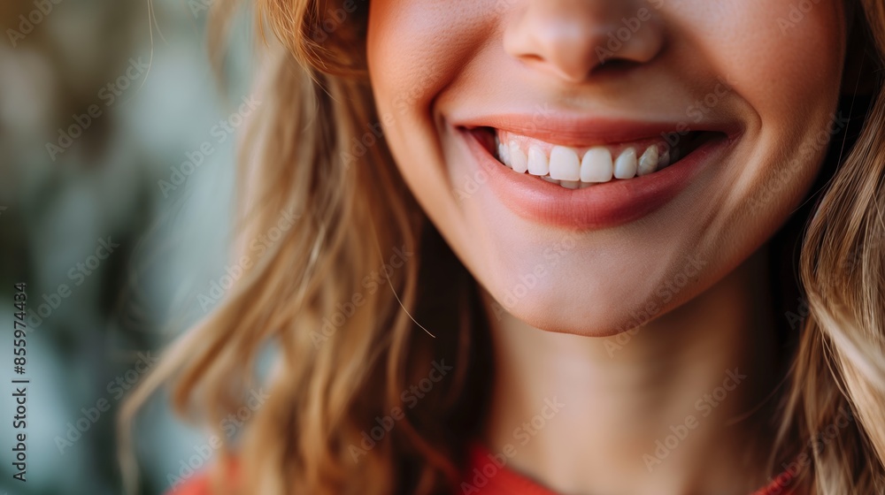 A close-up shot of a woman's smile, showcasing her white teeth and expressing joy and confidence A close-up shot of a woman's smile, showcasing her white teeth and expressing joy and confidence
