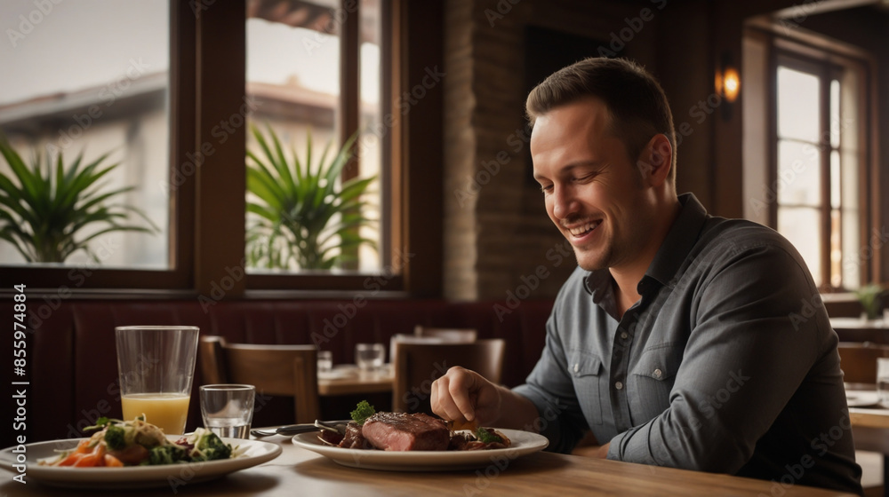 A man having breakfast in cafe A man having breakfast in cafe