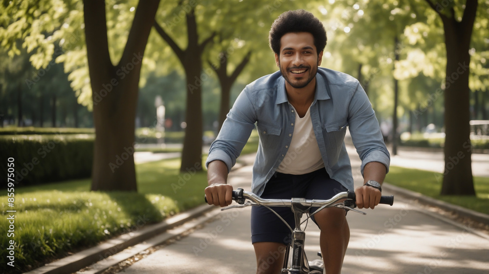 Obraz premium A man riding bicycle in park
