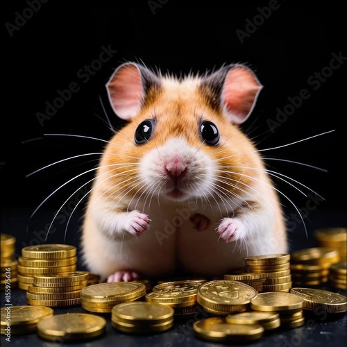 Photo of a cute hamster with coins photo