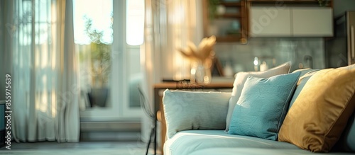 blurred background, defocused living room. Copy space image. Place for adding text and design