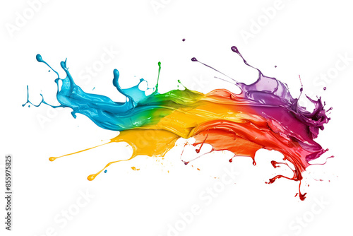 Colorful paint splash isolated on a PNG transparent background. Vibrant, dynamic paint splatter with various colors, perfect for design projects, digital art, and creative applications