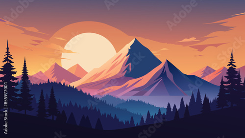 Beautiful mountain landscape, white nights, or midnight sun. Amazing polar night with mountain silhouettes