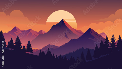 Beautiful mountain landscape, white nights, or midnight sun. Amazing polar night with mountain silhouettes