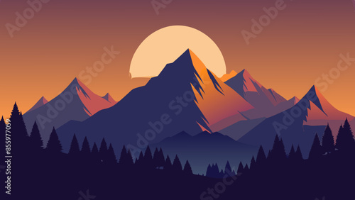 Beautiful mountain landscape, white nights, or midnight sun. Amazing polar night with mountain silhouettes