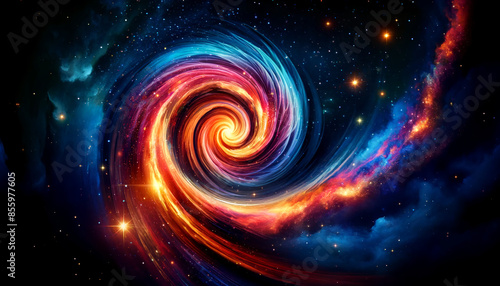 Cosmic Spiral with Vibrant Colors in Space