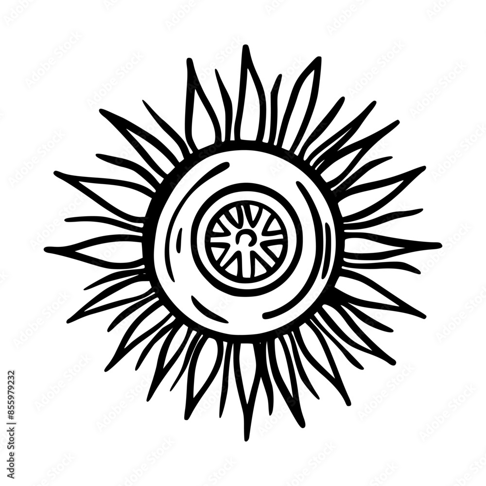 Naklejka premium Doodle sun sign. Magic object. Sketch