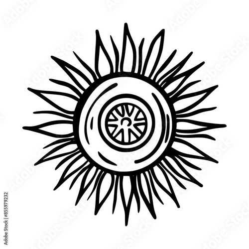 Doodle sun sign. Magic object. Sketch