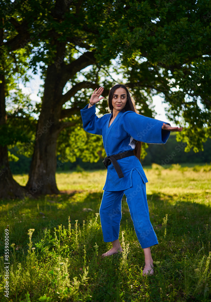 Beautiful latin judoka woman in the forest Beautiful latin judoka woman in the forest