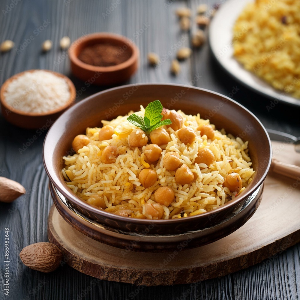 Indian cuisine food Chickpea pulao also known as chana pulao or pulav Indian cuisine food Chickpea pulao also known as chana pulao or pulav