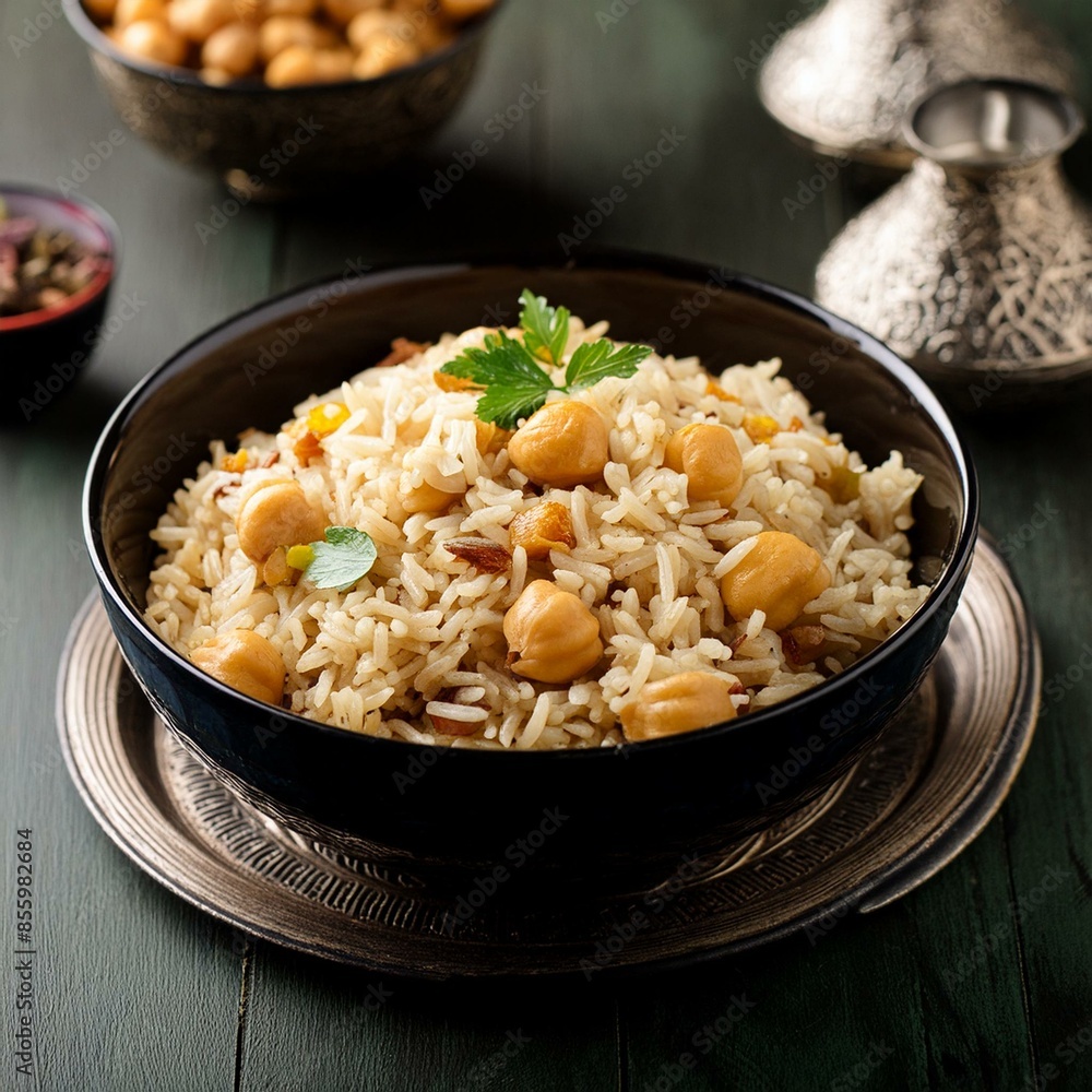 Indian cuisine food Chickpea pulao also known as chana pulao or pulav Indian cuisine food Chickpea pulao also known as chana pulao or pulav