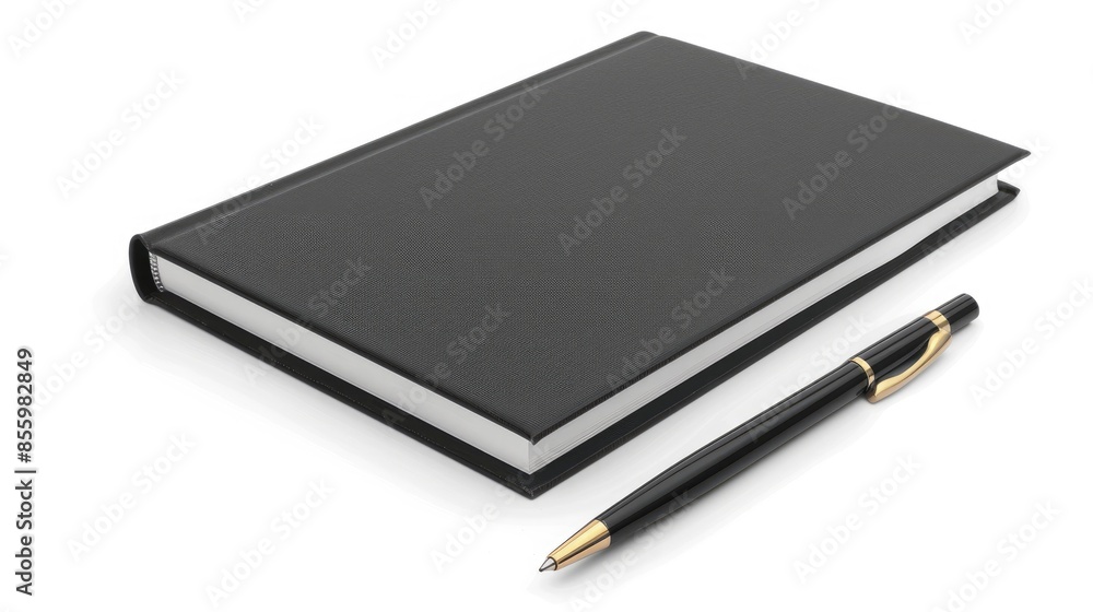 Isolated black book template with pen on white background Clipping path included Isolated black book template with pen on white background Clipping path included