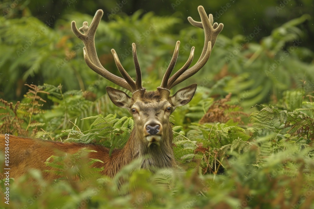 Naklejka premium A red deer stag in the bracken