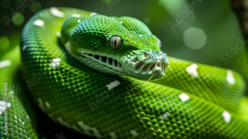 Close-up of a Green Snake, Generative AI