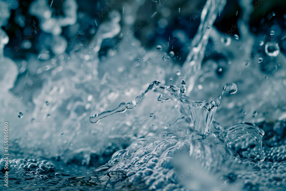 Close-up of dynamic water splash in blue tones, perfect for environmental themes. Close-up of dynamic water splash in blue tones, perfect for environmental themes.