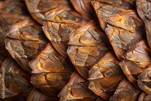 Close-up of a pinecone displaying its layered scales and texture