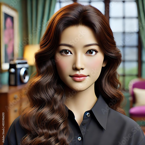 Cinematic Japanese Supermodel with Long Wavy Hair