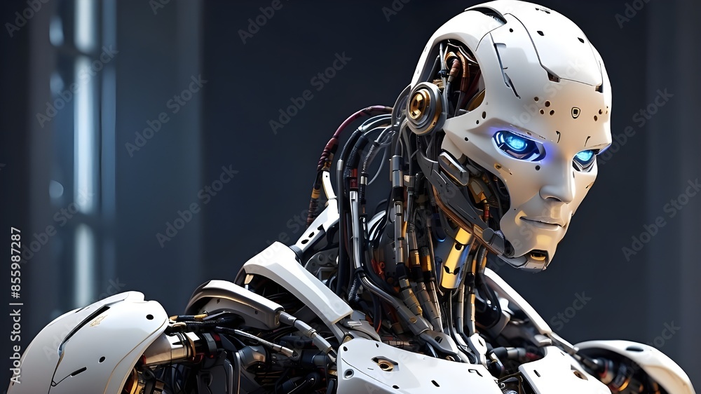 Fototapeta premium A robot with artificial intelligence. Illustration of a modern, futuristic, cyborg robot