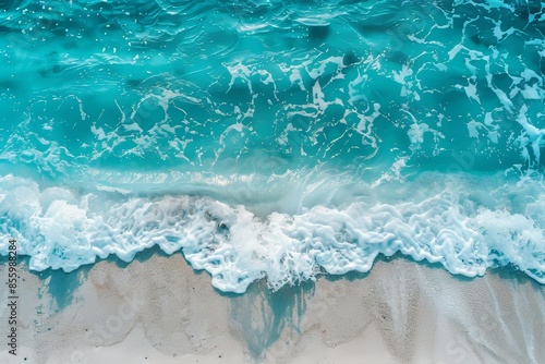 The water is sea clear on the white sandy beach and the waves are soft blue