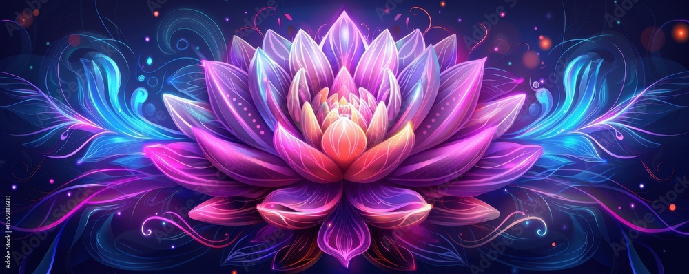 Obraz premium A colorful lotus flower with radiant hues and abstract background, symbolizing positivity and tranquility.