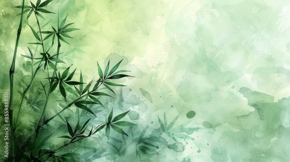 A green bamboo forest with a white background in the style of Chinese watercolor painting. A green bamboo forest with a white background in the style of Chinese watercolor painting.