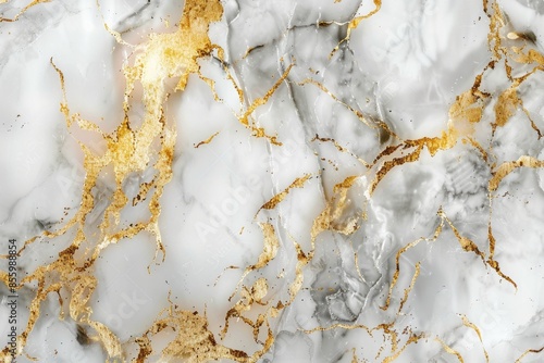 3d rendering of white and gold marble texture with golden veins.