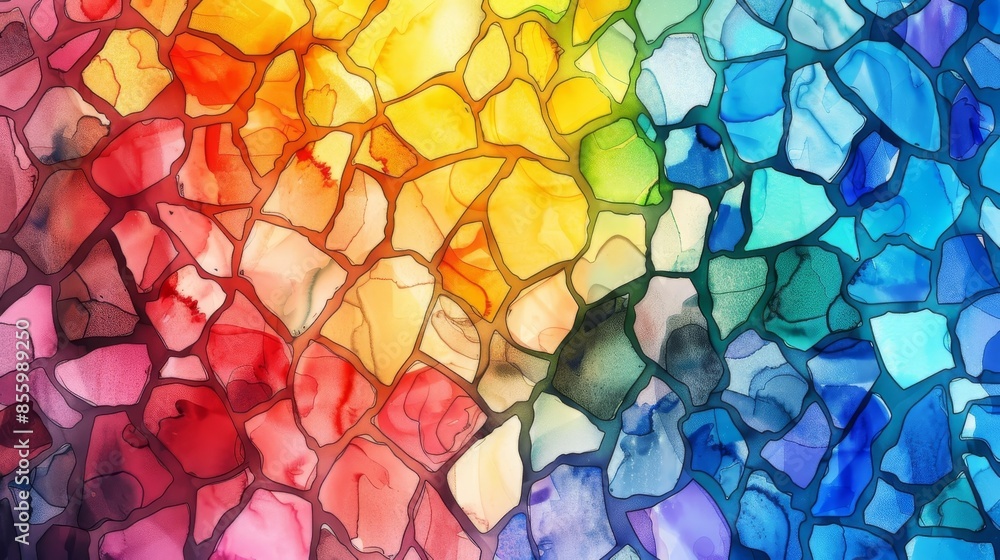 A stained glass window with a rainbow of colors. A stained glass window with a rainbow of colors.