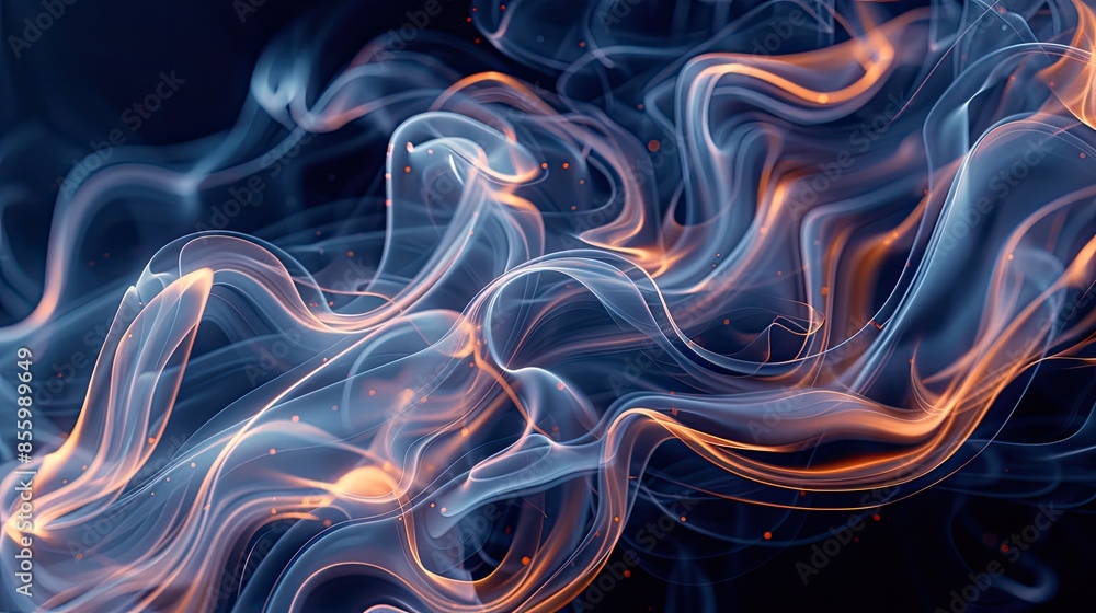 Fototapeta premium Abstract blue swirl wave on black background. Flow liquid lines design element, generative ai 