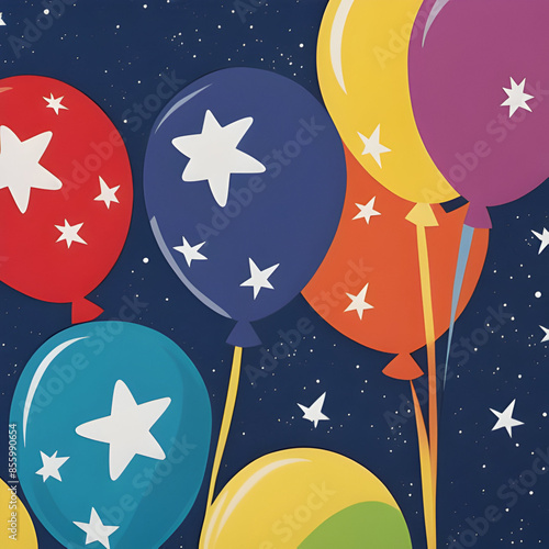 Colorful balloons background to celebrate joyful party fun colorful stars 