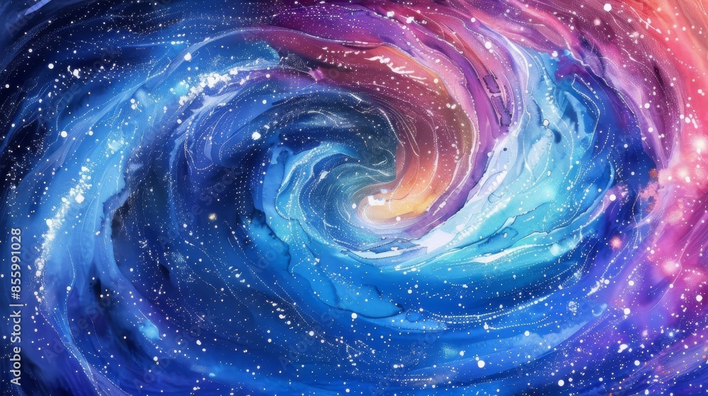 A watercolor painting of a spiral galaxy. A watercolor painting of a spiral galaxy.