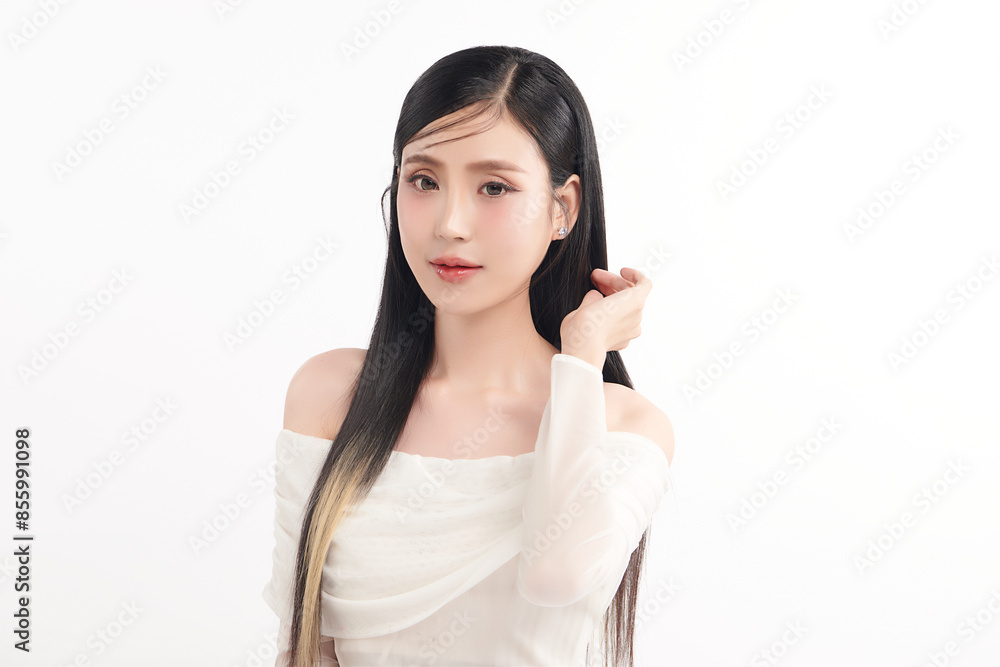 Beautiful young asian woman with clean fresh skin on white background, Face care, Facial treatment, Cosmetology, beauty and spa, Asian women portrait. Beautiful young asian woman with clean fresh skin on white background, Face care, Facial treatment, Cosmetology, beauty and spa, Asian women portrait.