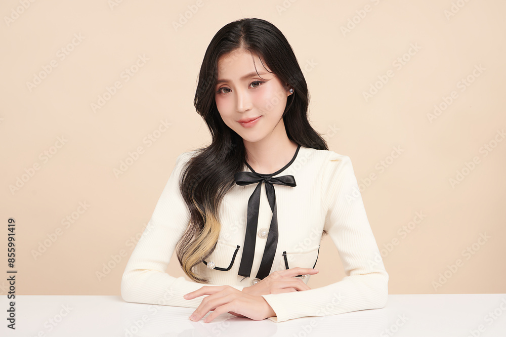 Beautiful young asian woman with clean fresh skin on beige background, Face care, Facial treatment, Cosmetology, beauty and spa, Asian women portrait. Beautiful young asian woman with clean fresh skin on beige background, Face care, Facial treatment, Cosmetology, beauty and spa, Asian women portrait.