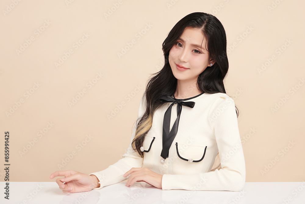 Beautiful young asian woman with clean fresh skin on beige background, Face care, Facial treatment, Cosmetology, beauty and spa, Asian women portrait. Beautiful young asian woman with clean fresh skin on beige background, Face care, Facial treatment, Cosmetology, beauty and spa, Asian women portrait.