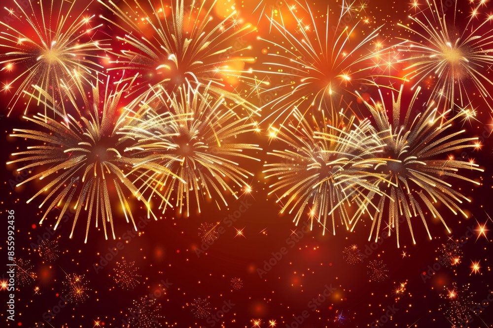 Fireworks on an orange background celebrate the new year Fireworks on an orange background celebrate the new year