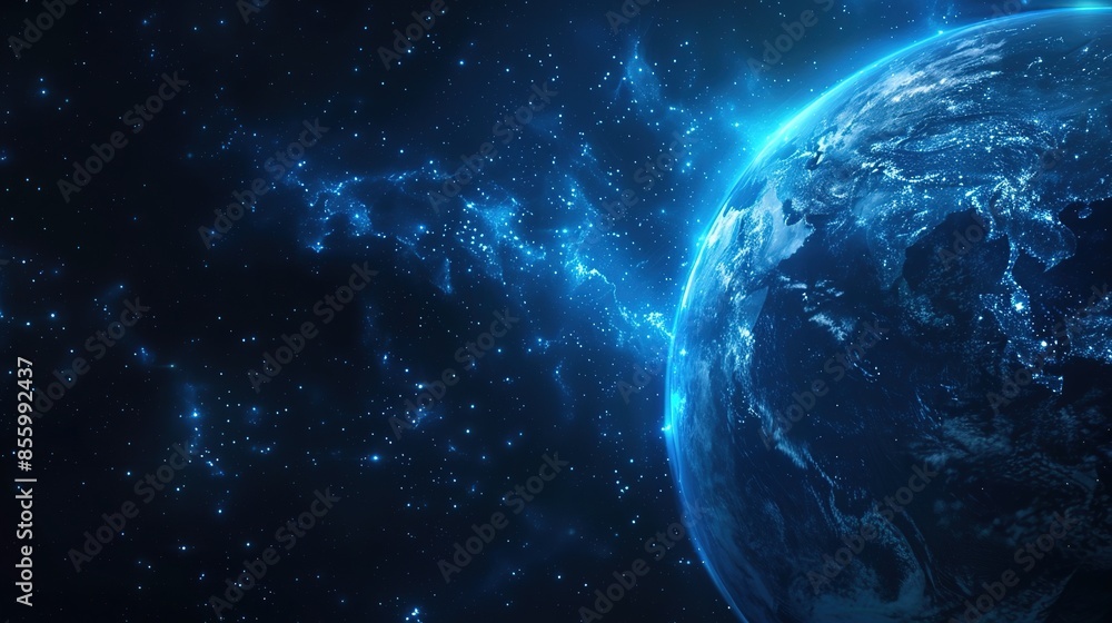 Cryptidcore Style Blue Space Background with Earth, Featuring Realistic Lighting Cryptidcore Style Blue Space Background with Earth, Featuring Realistic Lighting